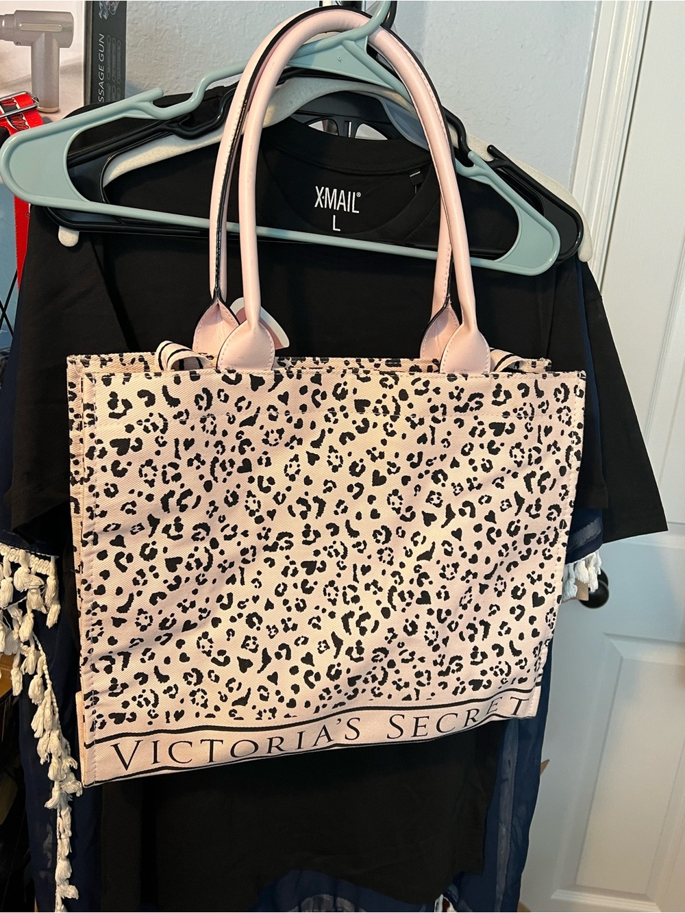 Victoria's Secret Pale Pink Leopard Print Tote and Starbucks Tumbler Bundle